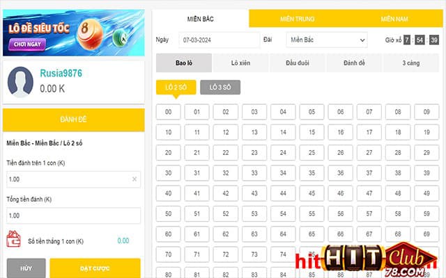 Chọn số lô hitclub mà anh em muốn đặt